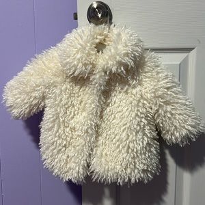 Janie and Jack White faux fur coat, size 12-18 months